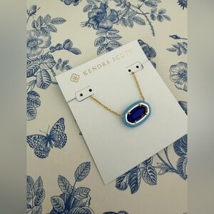 NEW Kendra Scott Blue/Dark Blue Elisa Enamel Pendant Necklace in Gold